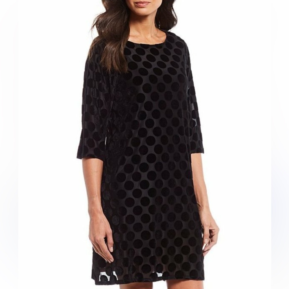 Bryn Walker Hester Burnout Velvet Polka-Dot Black Shift Dress Medium